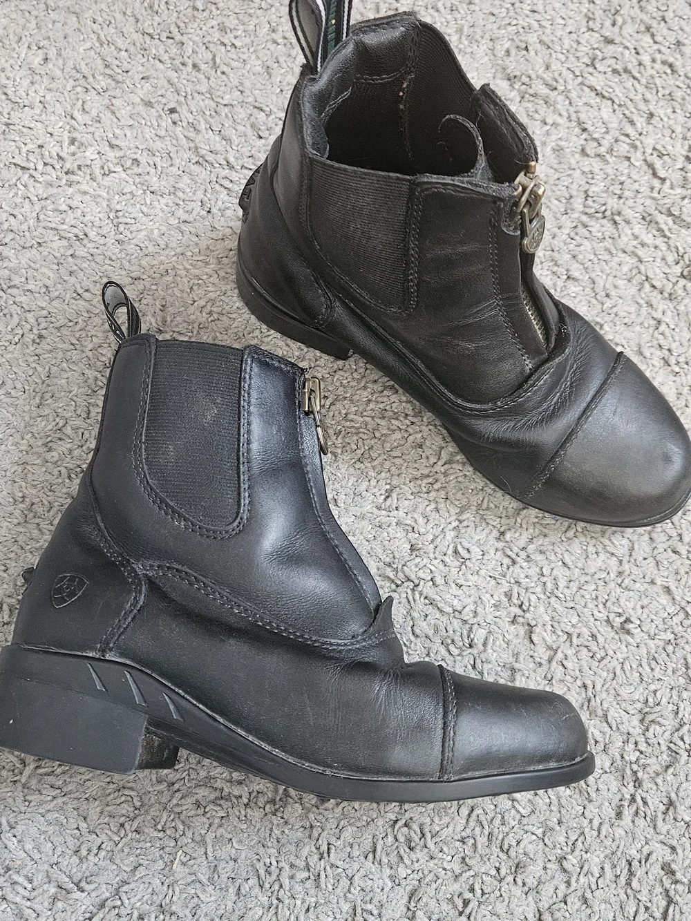 Ariat Devon Black Leather Front-Zip Paddock Ankle Boots Kids Size 13